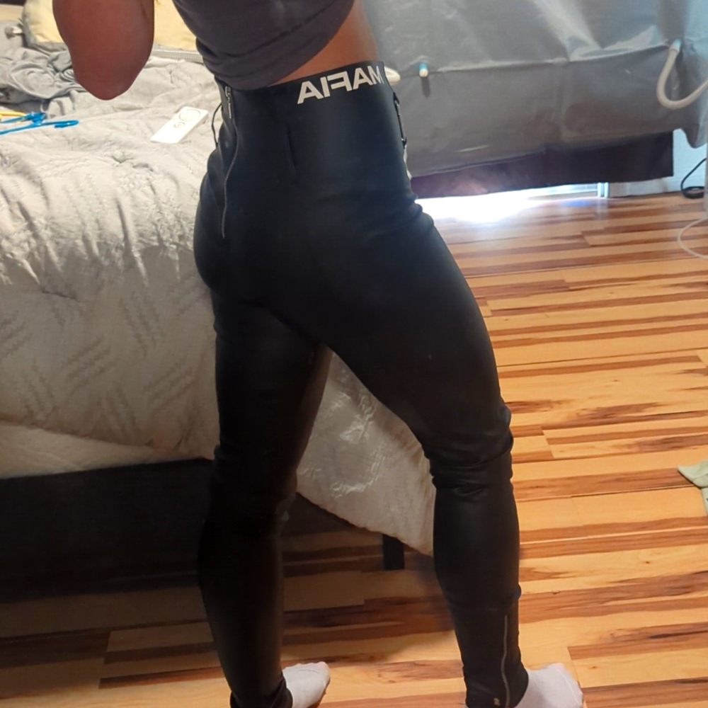 Stretchy leather high waisted pants